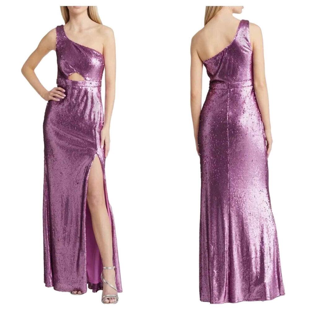 Lulus Prom Perfect Pink Sequin One-Shoulder Cutout Mermaid Maxi Dress Size Small